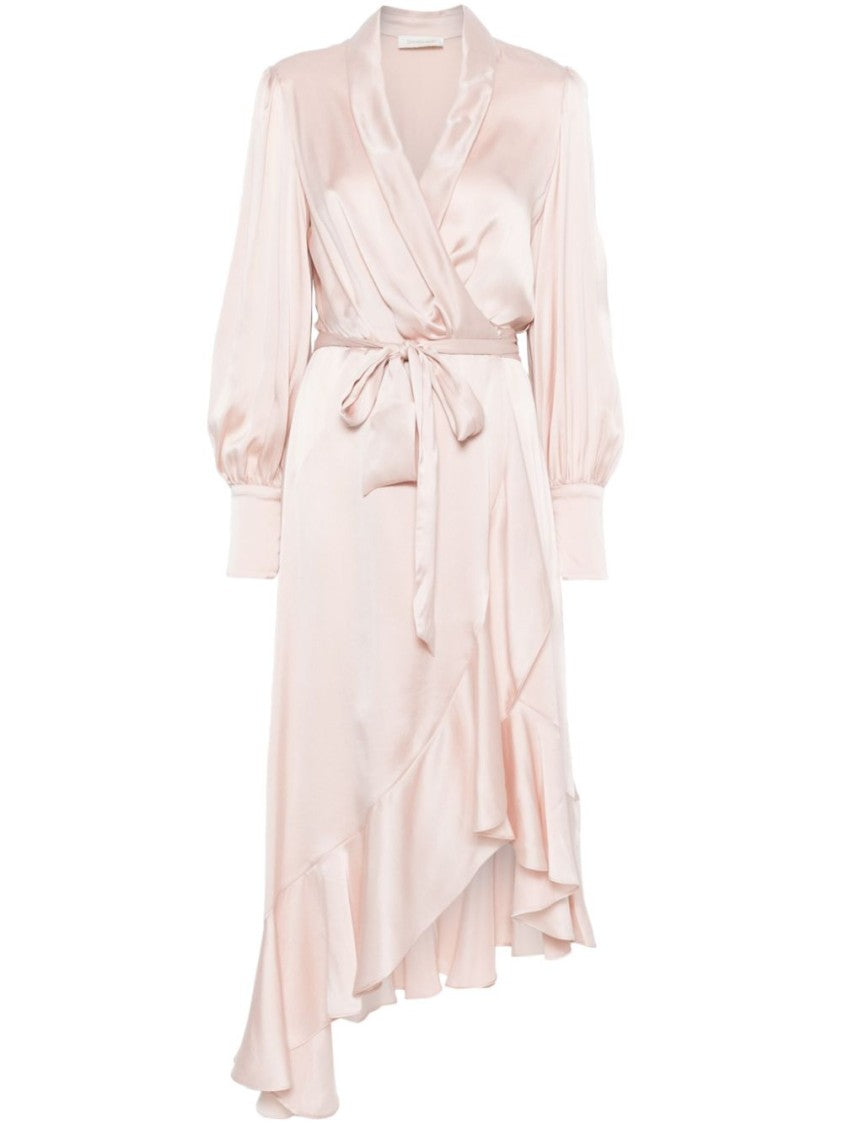 zimmermann pink silk wrap dress Zimmermann Silk Wrap Midi Dress Light Pink Silk Dolman Sleeve Naked Pear