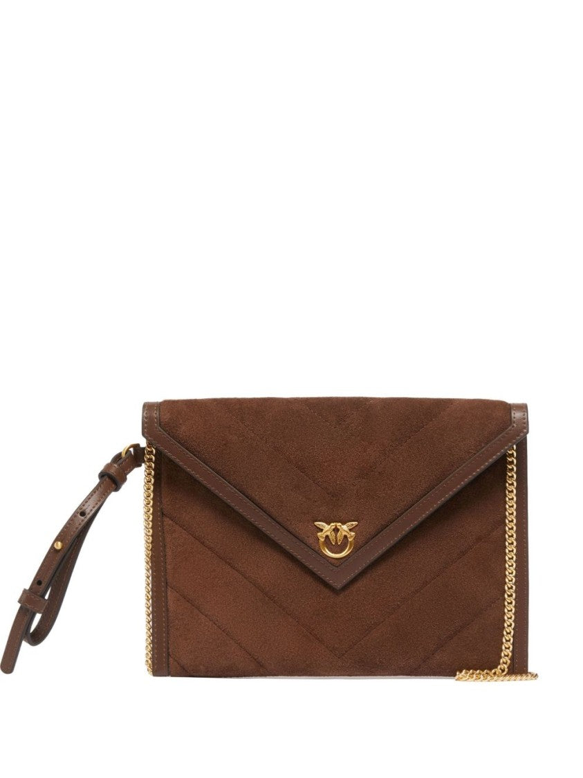 Pinko Chevron Quilted Brown Suede Clutch