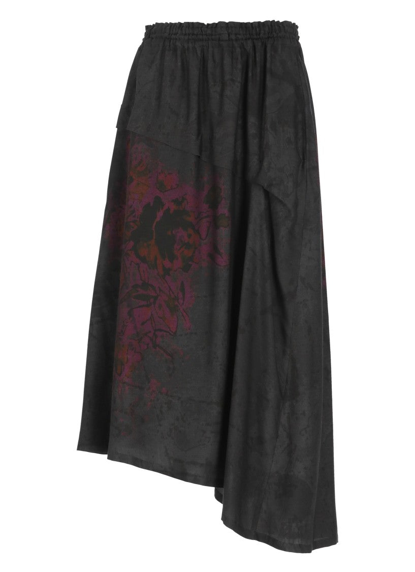 Y's Black Skirt With Print