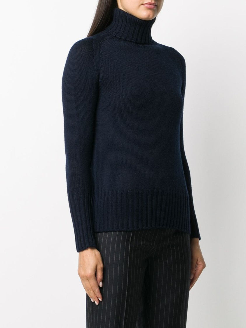 Drumohr Navy Merino Roll Neck Sweater With Ribbed Detailing