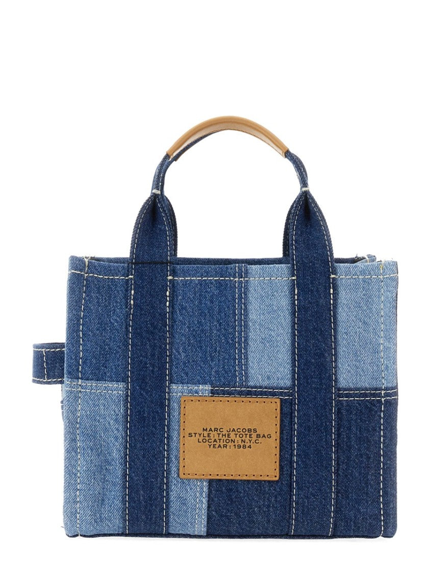 Marc Jacobs Blue Denim Patchwork Small Logo Tote Bag