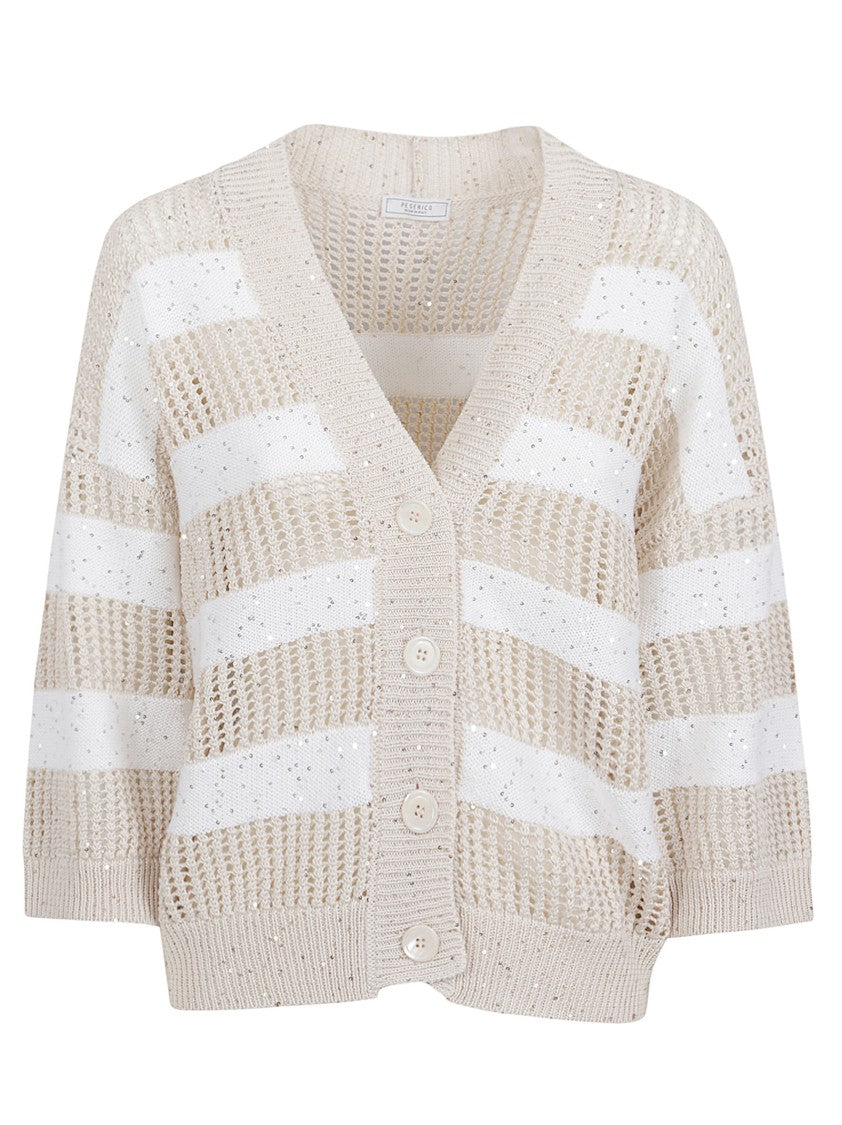 Peserico Cropped Knit Sweater With Striped Design And Button-Down Front