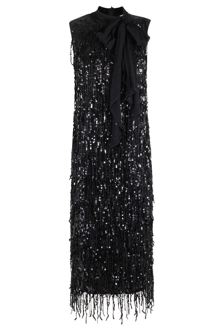 Isabelle Blanche All-Over Sequin Midi Dress With Torsion Collar