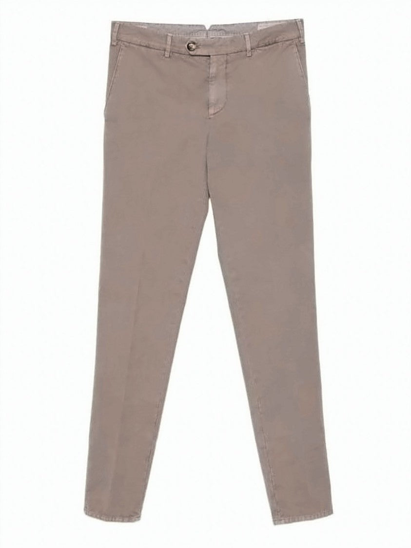 Brunello Cucinelli Smooth Taupe Straight Pants With Mid-Rise Waist