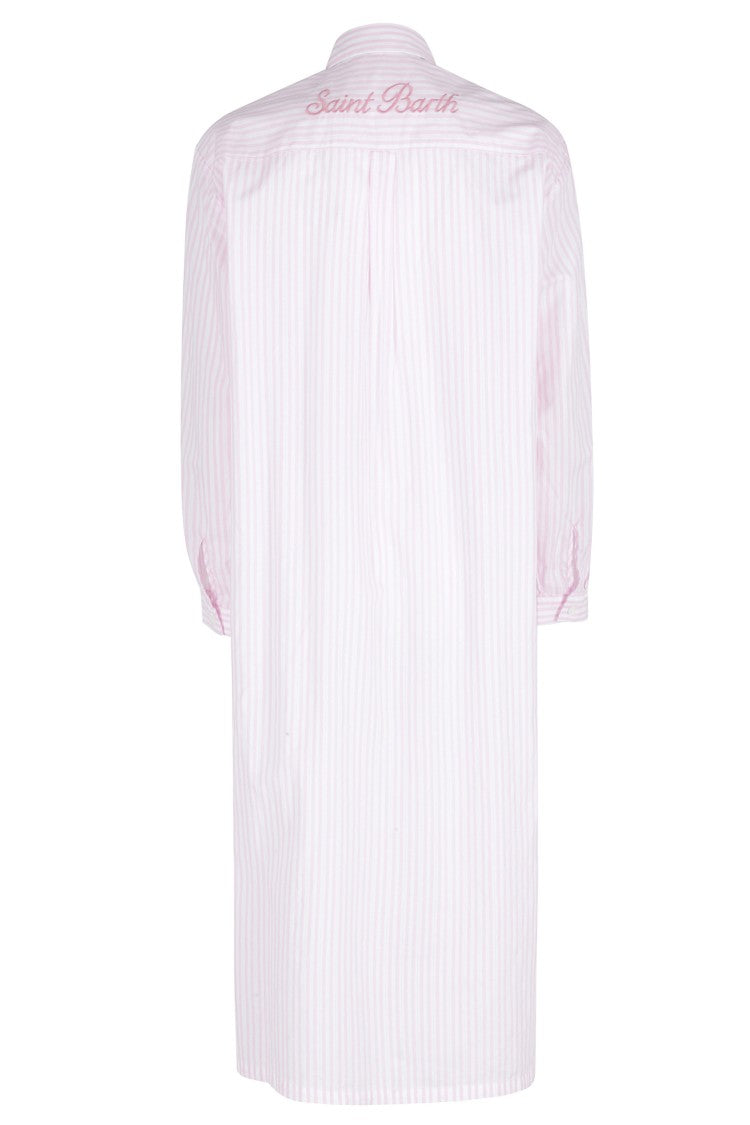 Mc2 Saint Barth Pink Adeline Striped Embroidered Logo Cotton Midi Dress