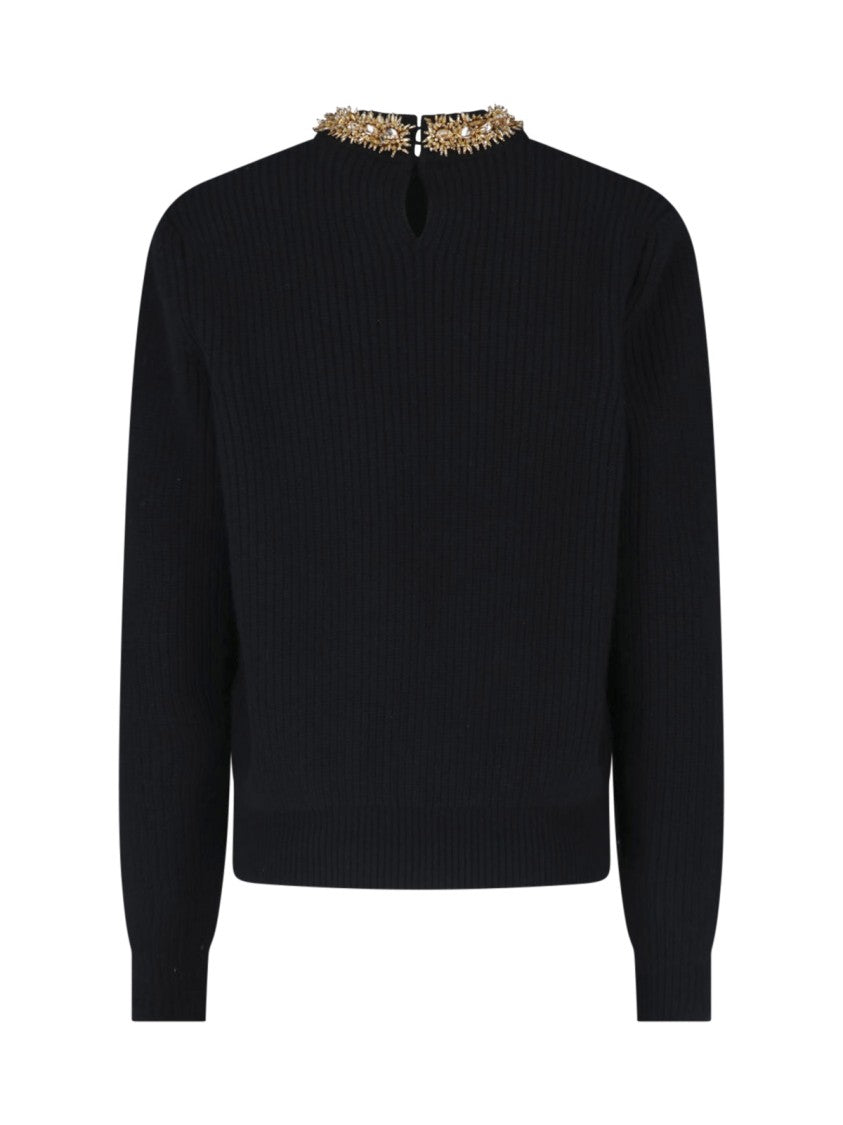 Balmain Black Gold-Embellished Virgin Wool Sweater