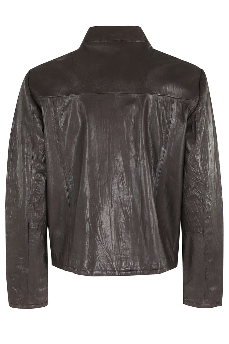 Seventy Brown Round Neck Flap Pocket Leather Jacket