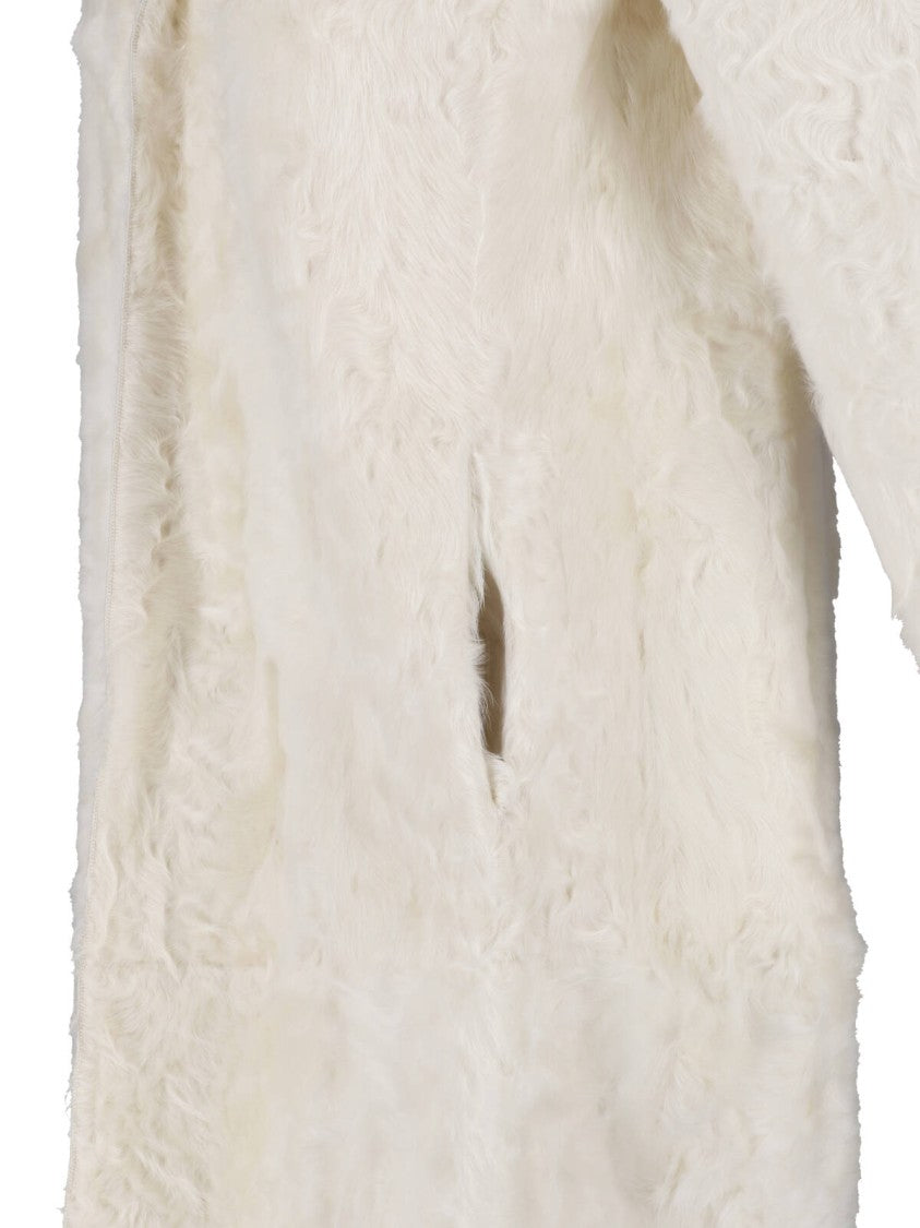 Marni White Mid-Length Classic Lapel Shearling Coat