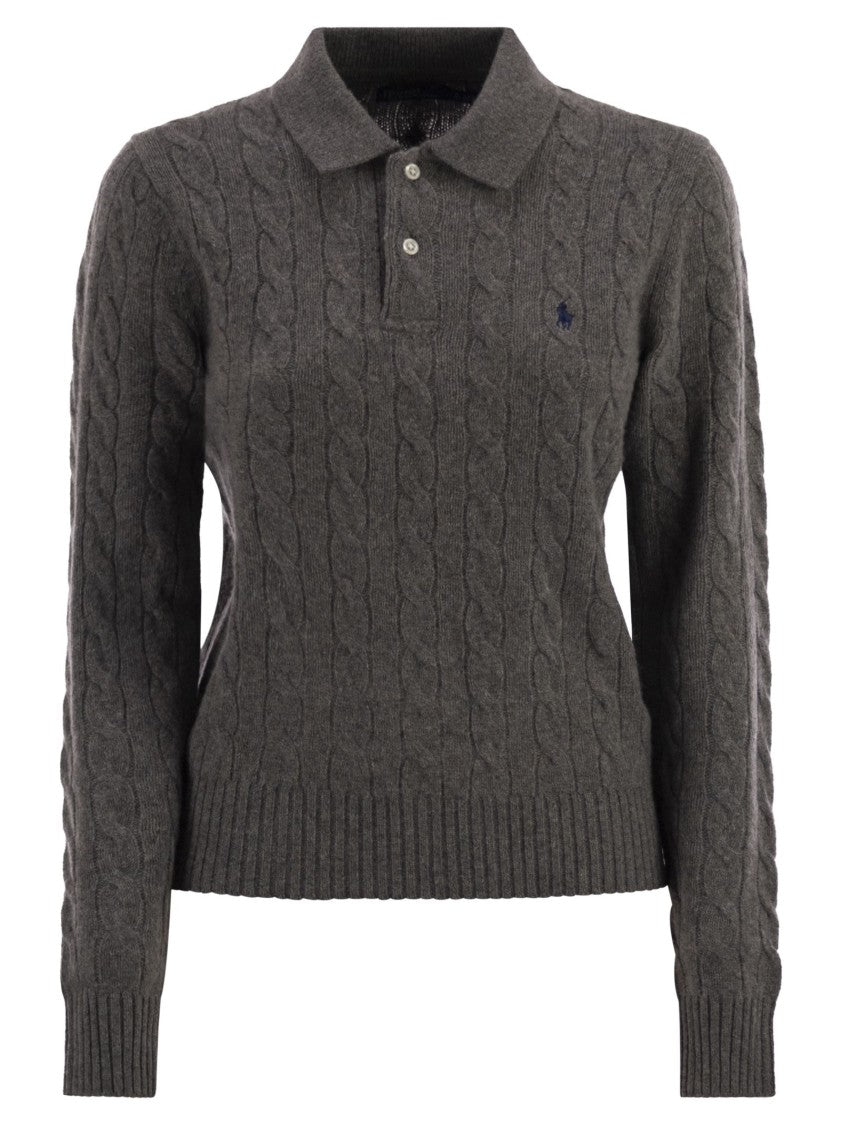 Polo Ralph Lauren Wool And Cashmere Polo Shirt With Cable Knit