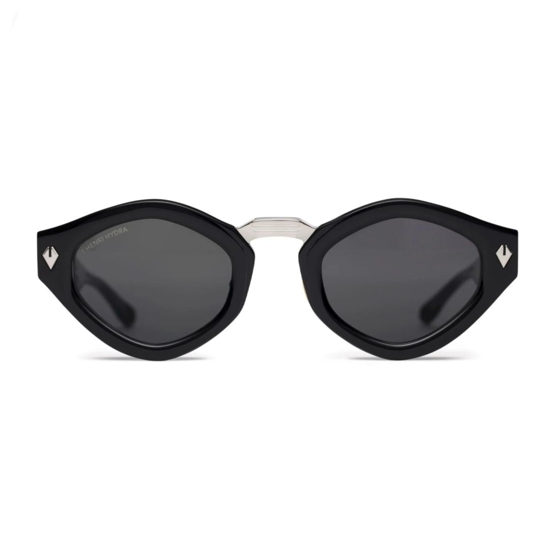 T Henri Hydra 36/65 Geometric Black Acetate Sunglasses With Metallic Accents
