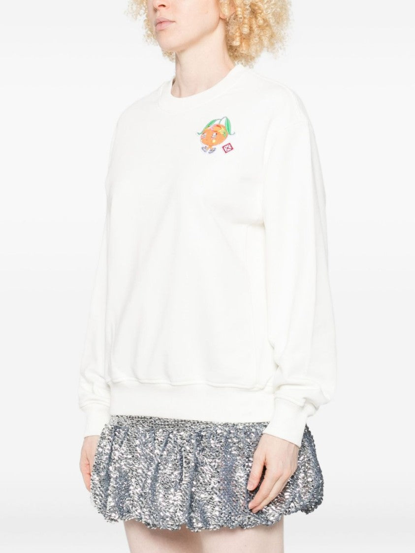 Casablanca White Cotton Sweatshirt With Cartoon Orange Graphic