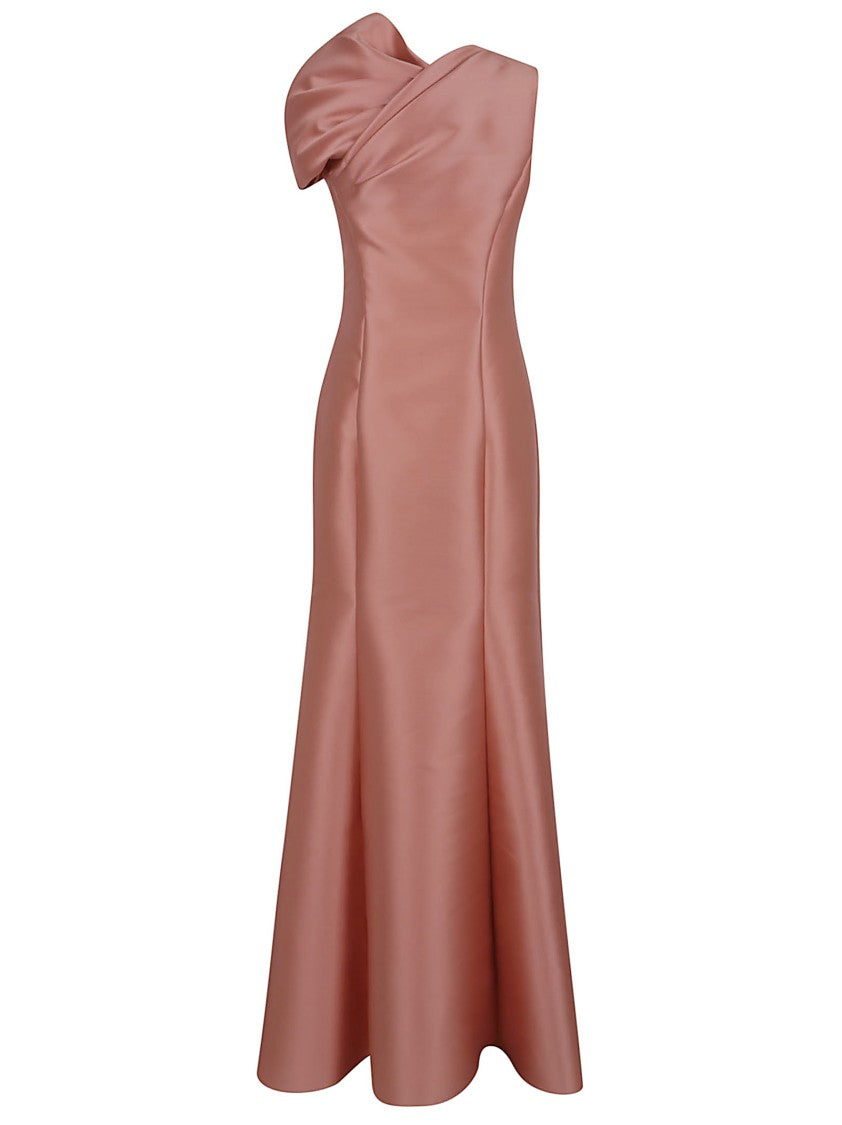 Alberta Ferretti Silk Mikado Long Dress With Knot Detail