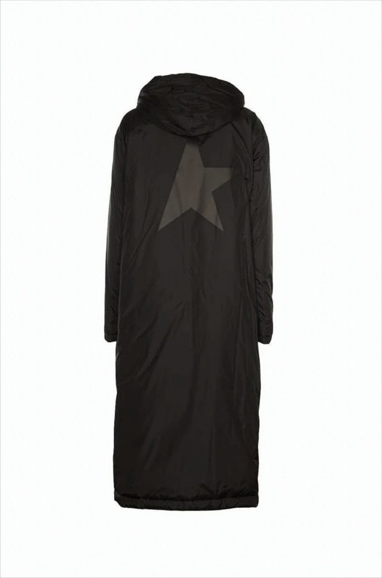 Golden Goose Long Padded Coat With Hood And Star Graphic