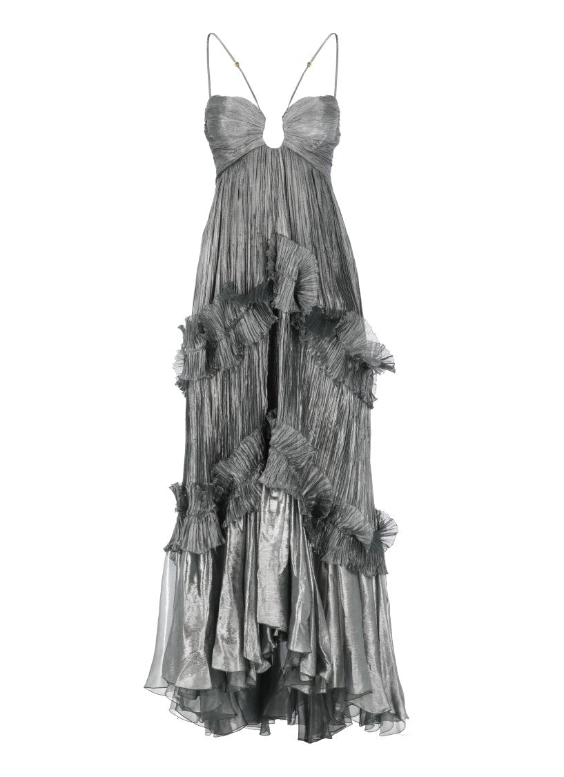 Maria Lucia Hohan Silk Draped Maxi Dress With Ruffle Details