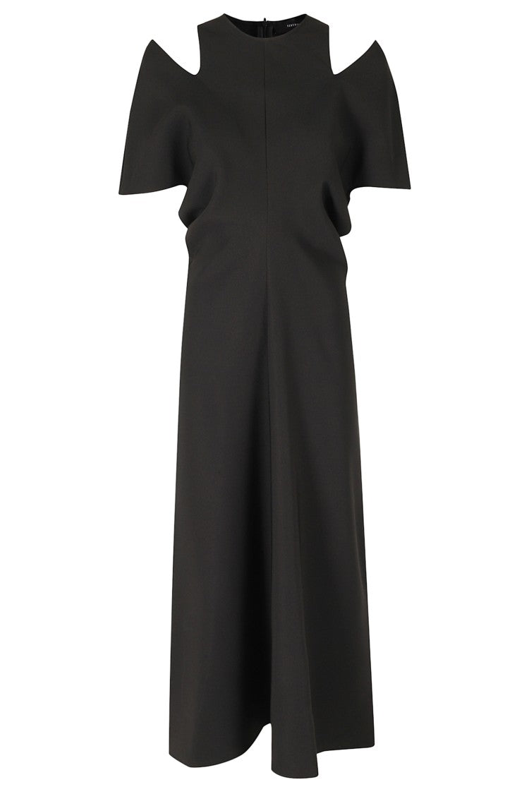 Federica Tosi Black Cut-Off Sleeves Crew Neck Polyester Midi Dress