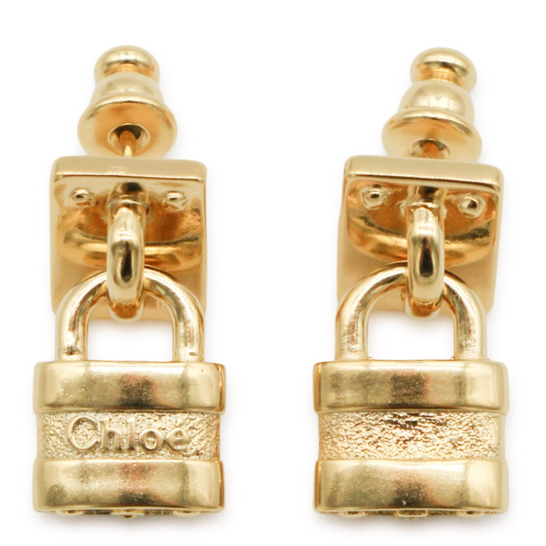 Chloé Gold Brass Earrings With Padlock Pendant