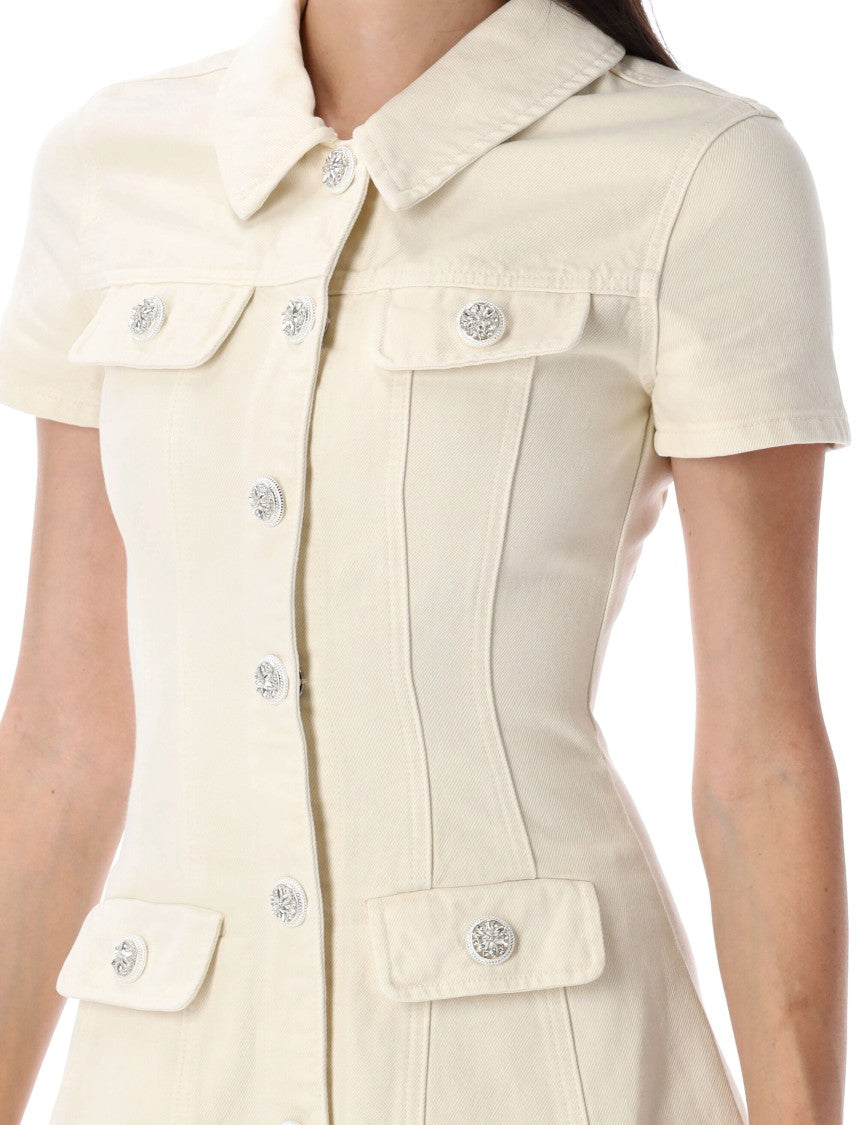 Self-Portrait Cream Denim Mini Dress