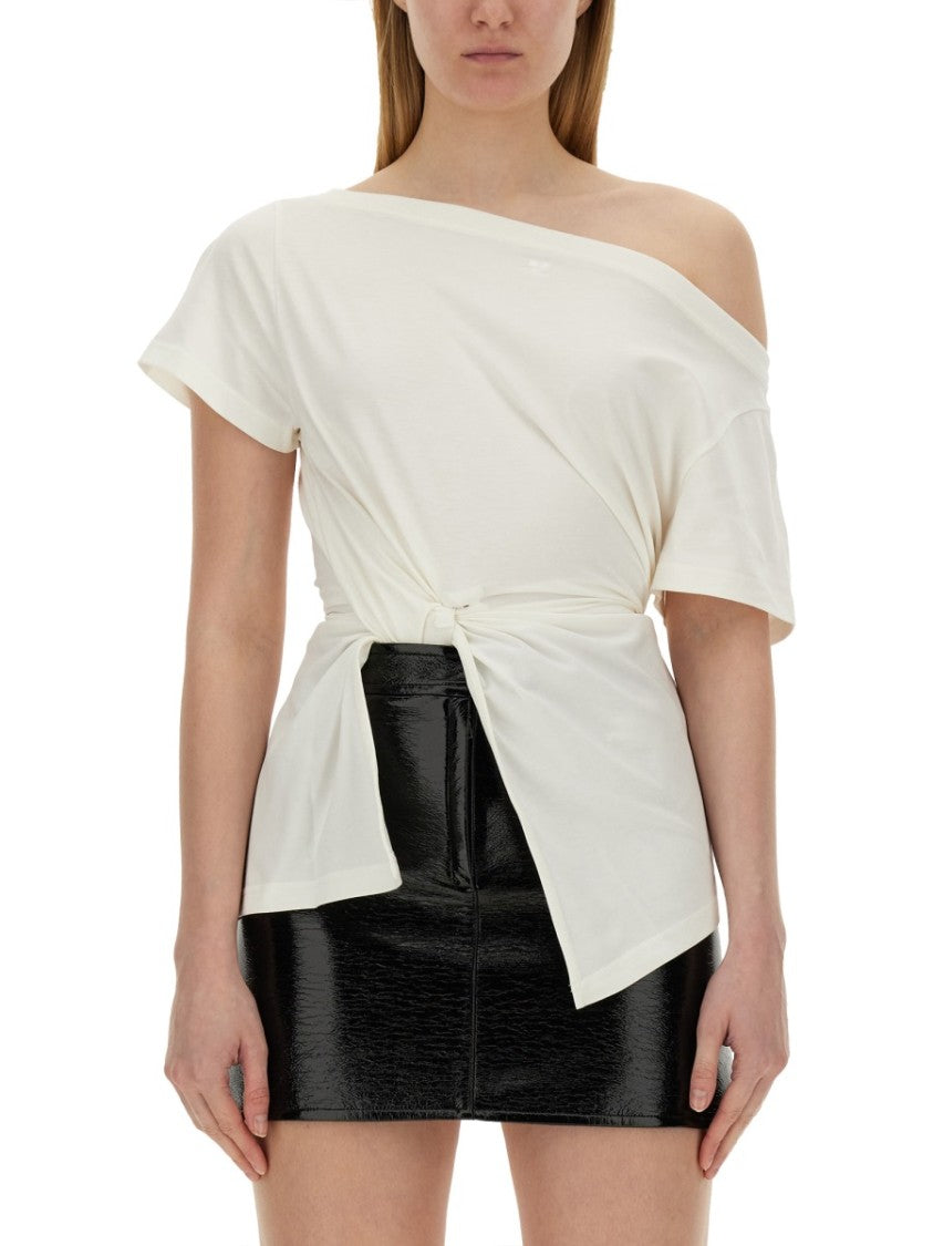 Courrèges Boat Neck T-Shirt With Stylish Knot Detail