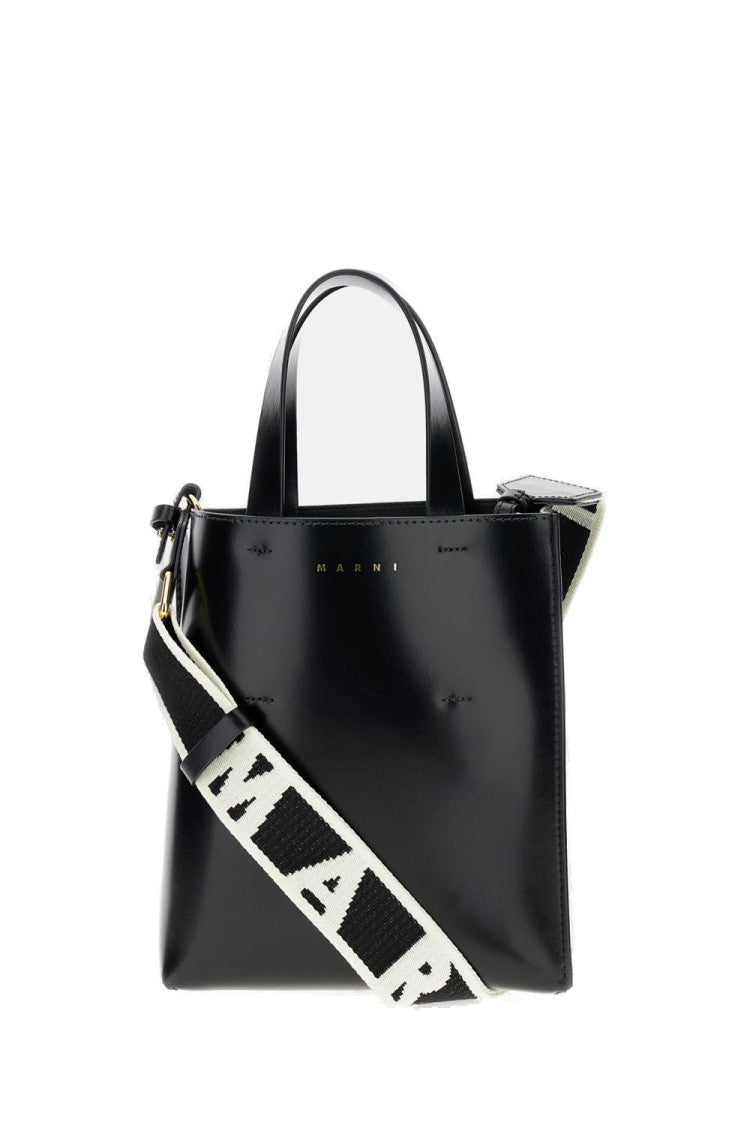 Marni Mini North/South Calf Leather Tote With Adjustable Logo Strap