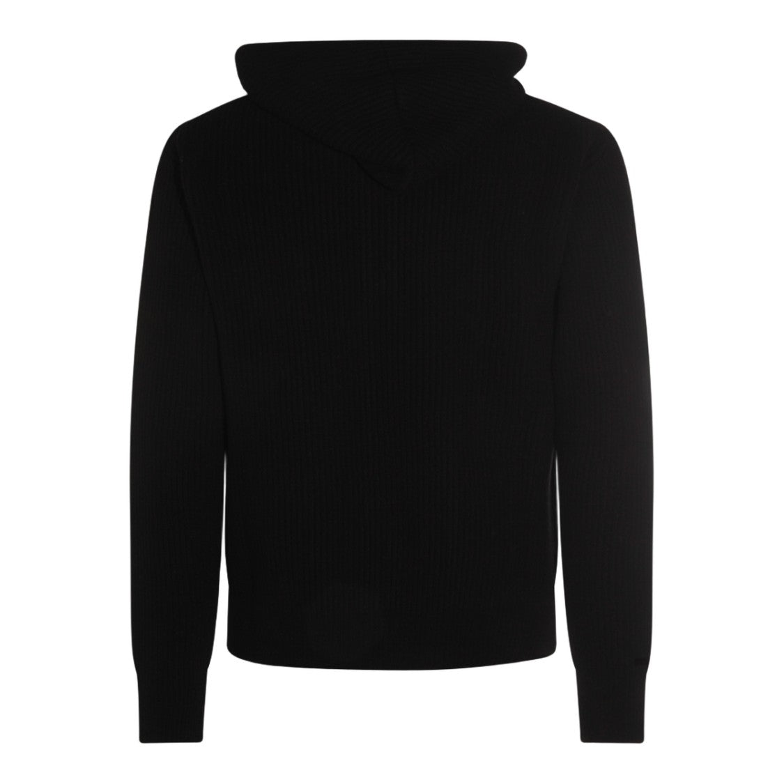Lardini Ribbed Black Zip-Up Sweater With Hood