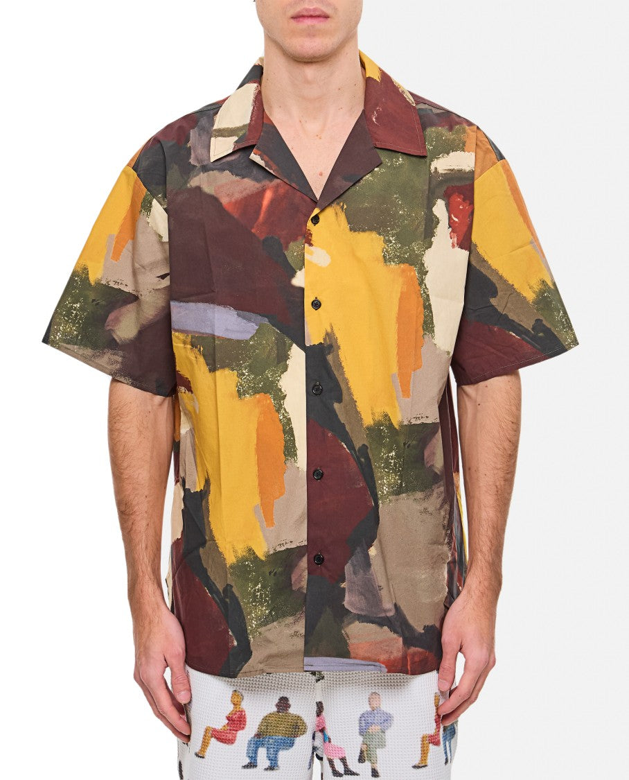 J. W. Anderson Wide V-Neck Short Sleeve Shirt With Abstract Print