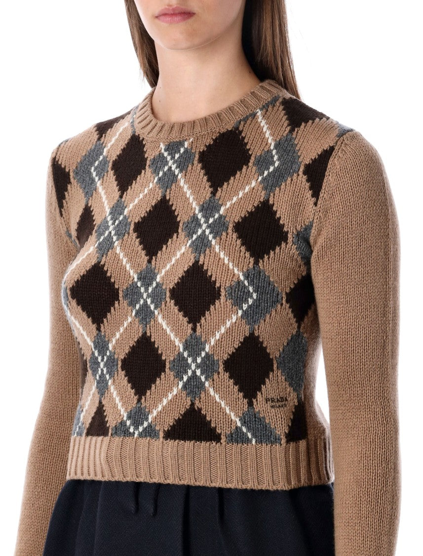 Prada Cashmere Sweater With Argyle Pattern