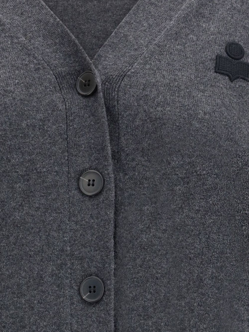 Isabel Marant Étoile Grey Knit Cardigan With Logo Patch