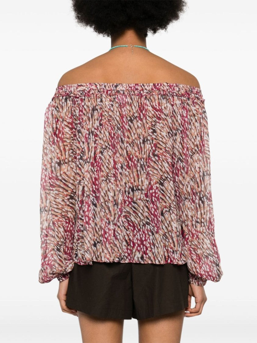 Isabel Marant Étoile Raspberry Pink/Multicolour Vutti Off-Shoulder Blouse