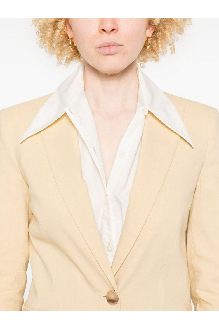 Pinko Yellow Single-Button Peak Lapel Linen-Blend Blazer