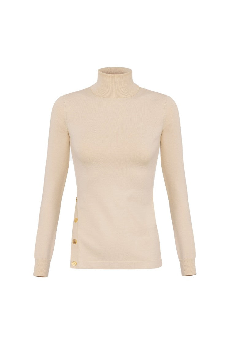 Elisabetta Franchi High-Neck Sweater With Unique Side Button Detail
