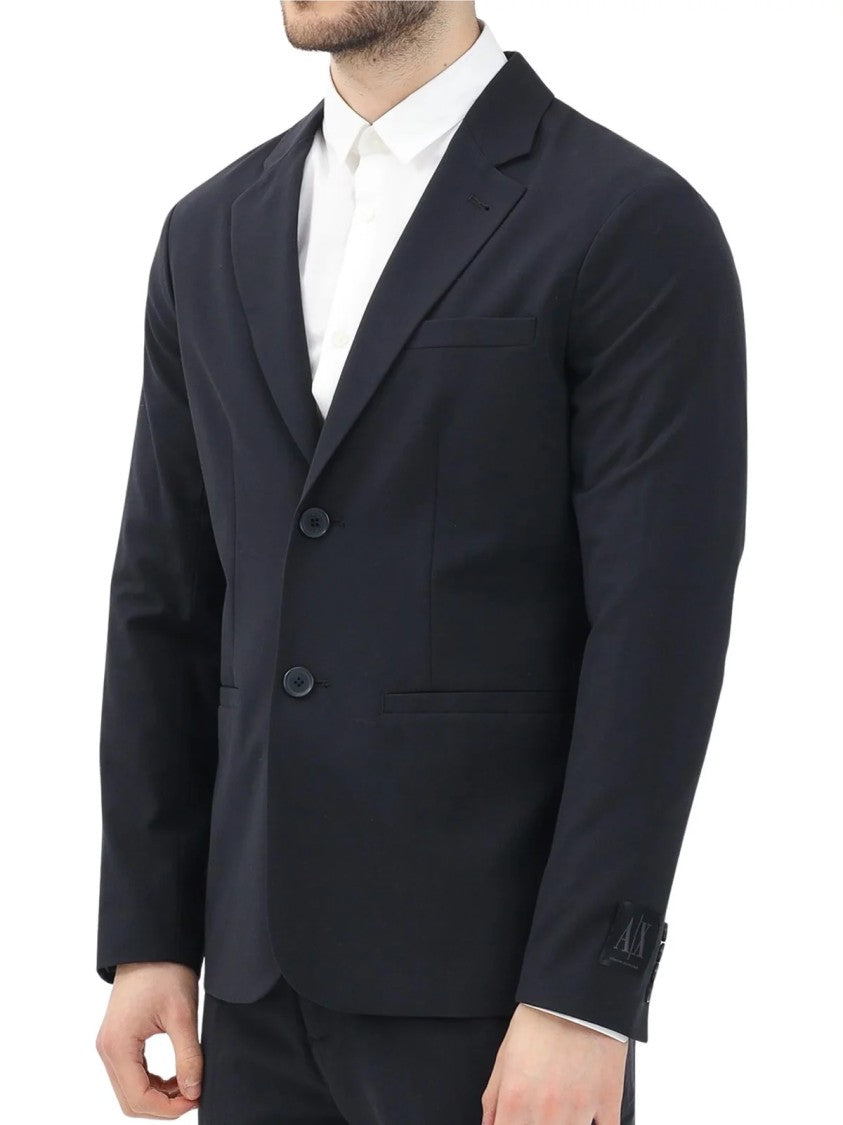 Armani Exchange Midnight Blue Rounded Wool-Blend Blazer
