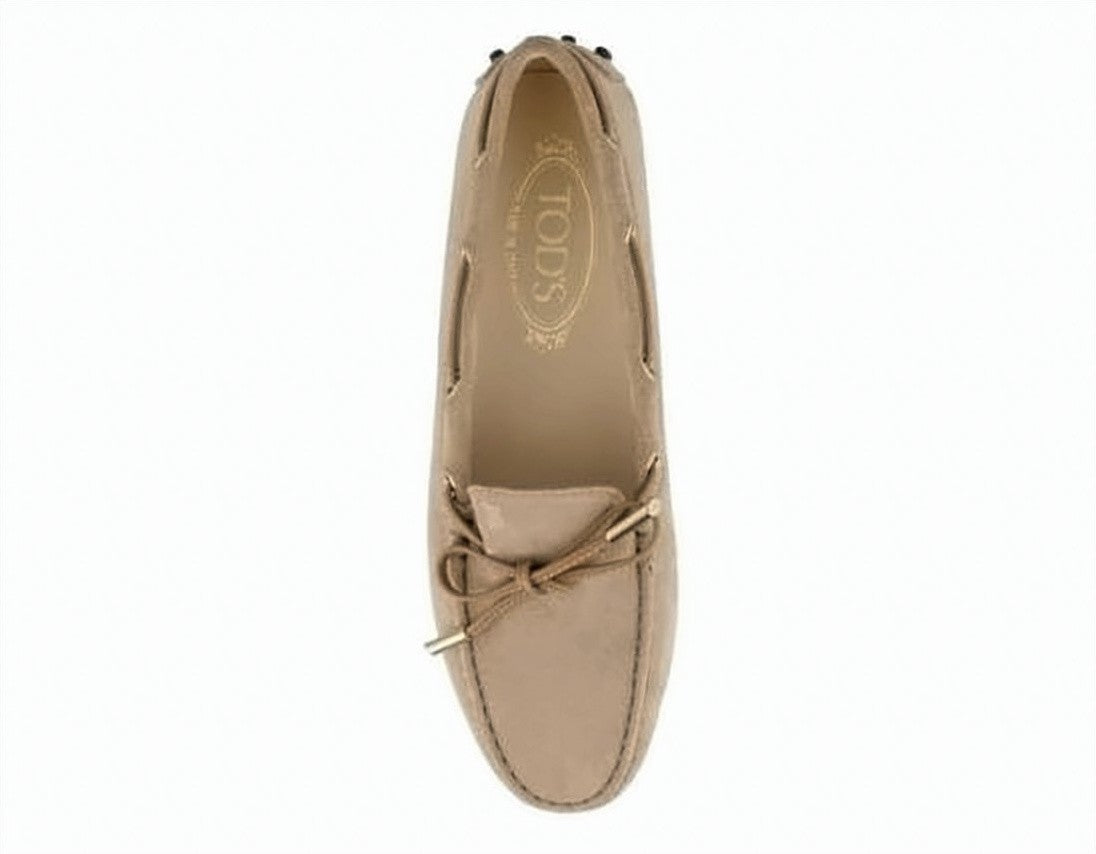 Tod's Suede Moccasin Loafers With Decorative Bow And Rubber Sole
