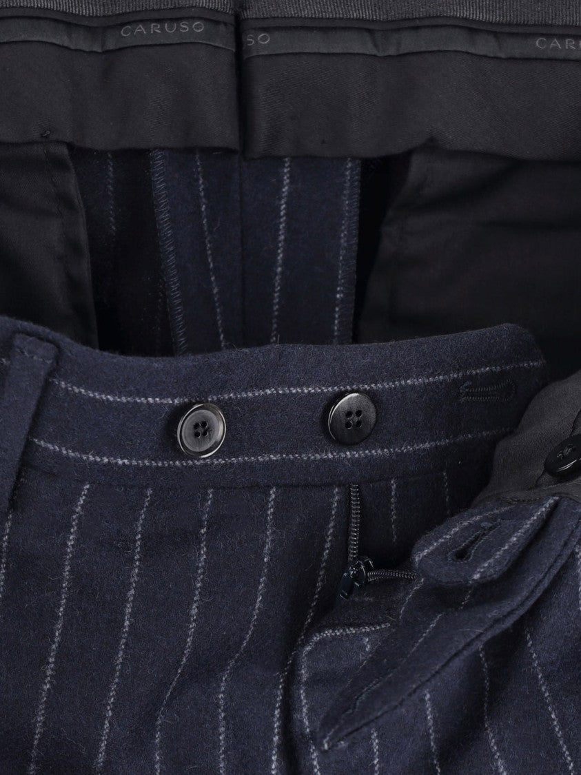Caruso Blue Pinstripe Peak-Lapel Double-Breasted Suit