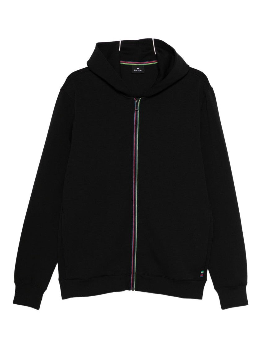 Paul Smith Black Zip-Up Hoodie With Multicolored Stripe Accents