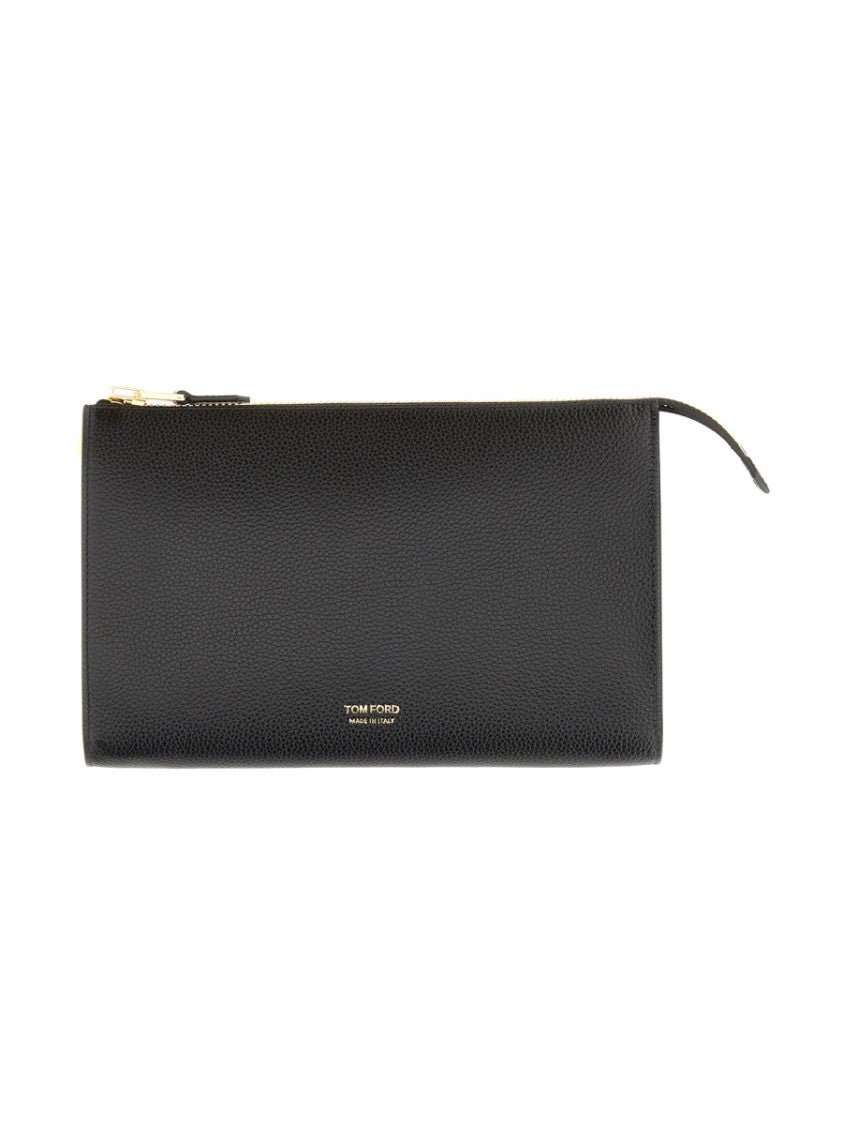 Tom Ford Textured Black Leather Zipper Pouch