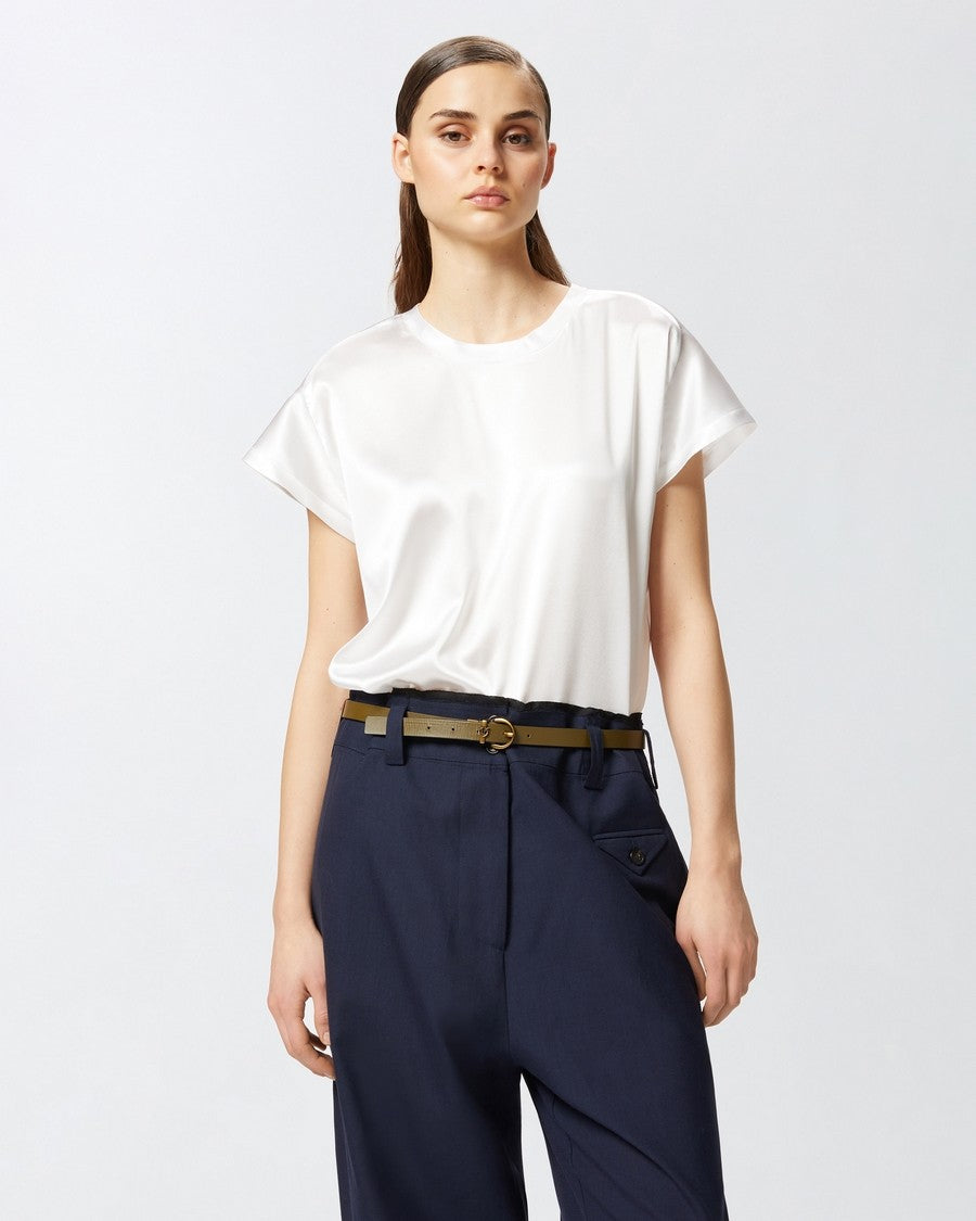 Pinko Relaxed Fit White Silk-Elastan Blend Shirt