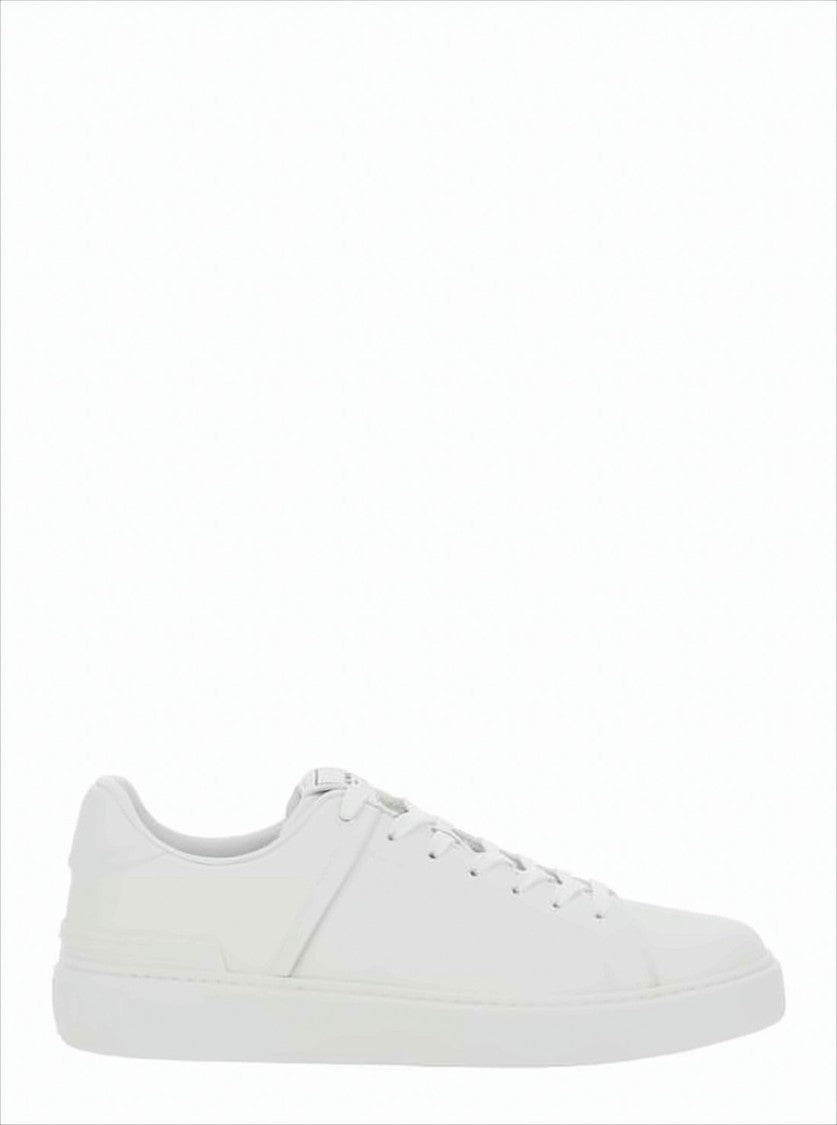 Balmain Minimalist White Sneakers With Embossed Branding