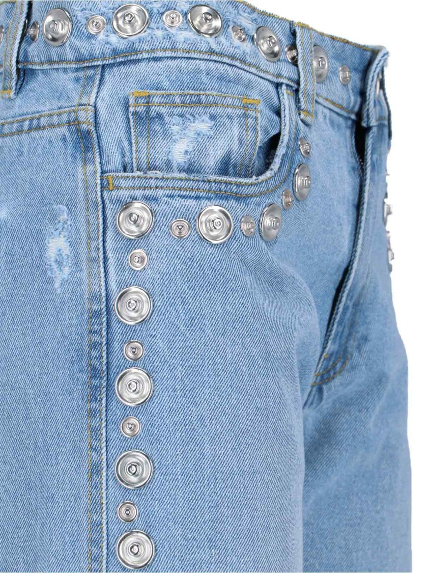 Coperni Wide-Leg Jeans – Light Blue Studded