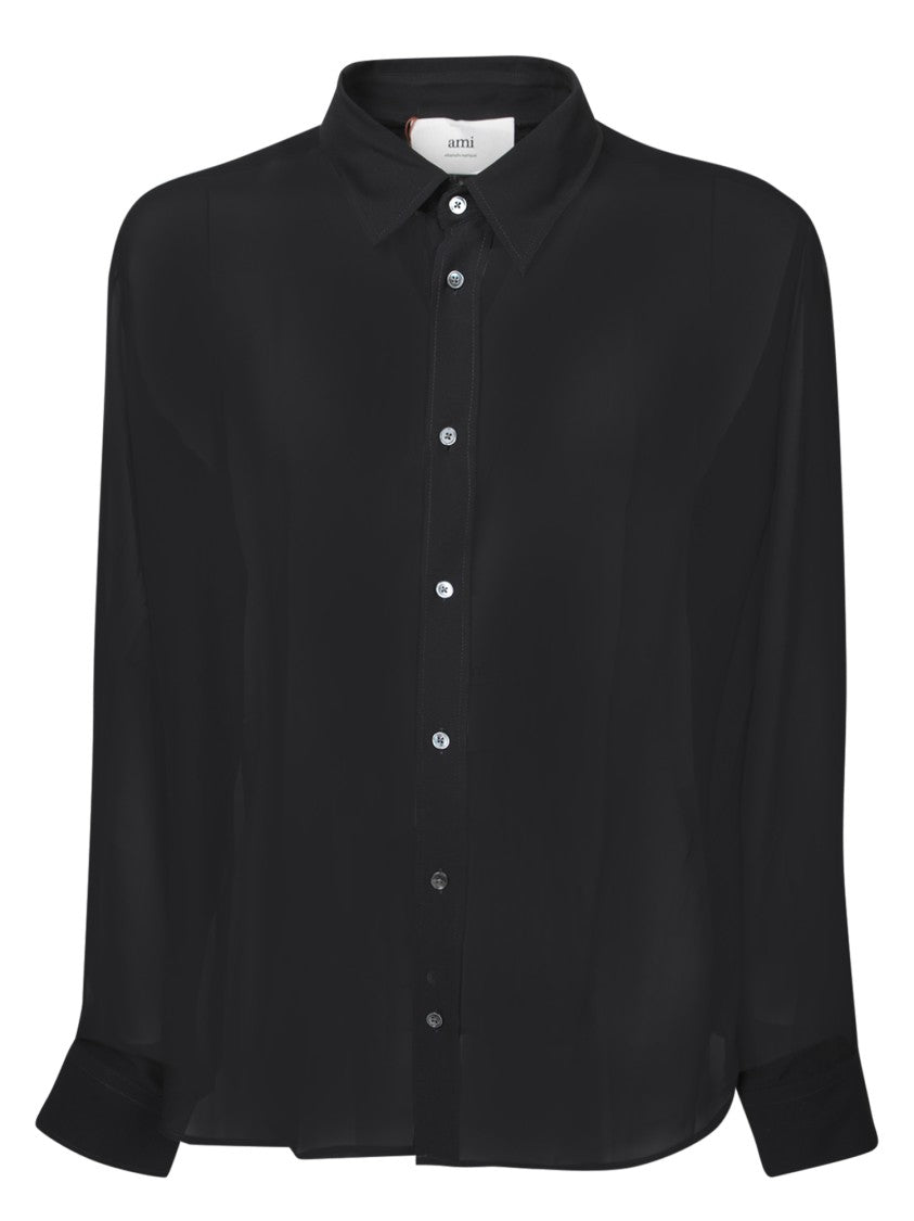 Ami Sheer Black Shirt With Classic Collar