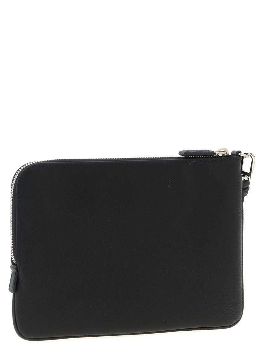 Prada Refined Saffiano Leather Clutch With Enameled Logo