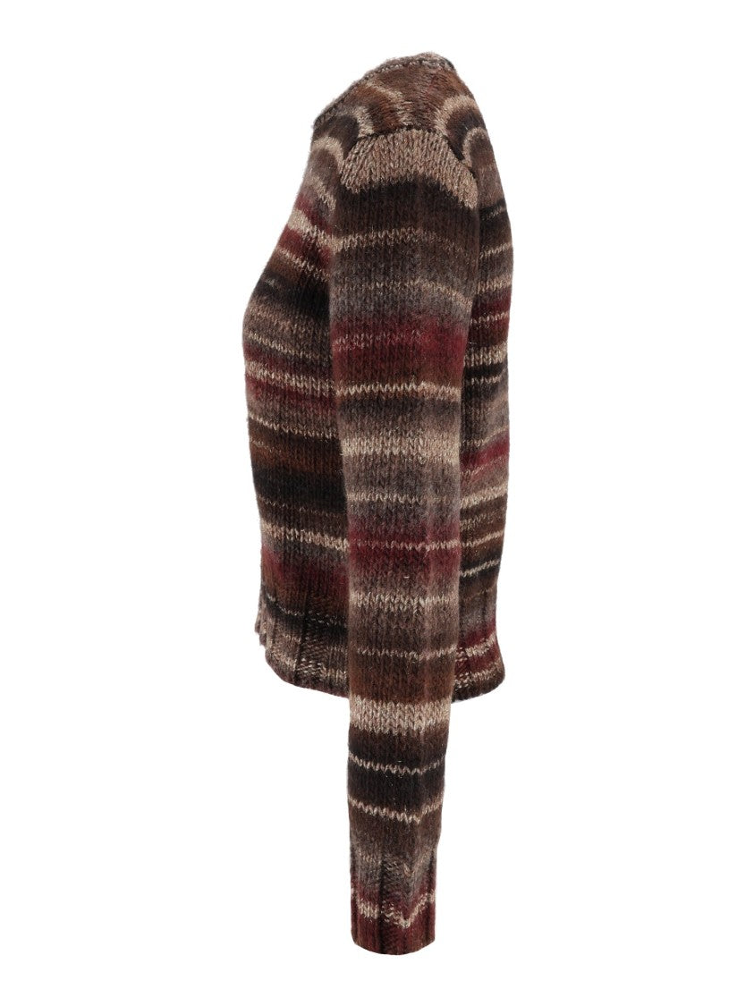Kangra Cashmere Horizontal Striped Printed Yarn Crewneck Sweater