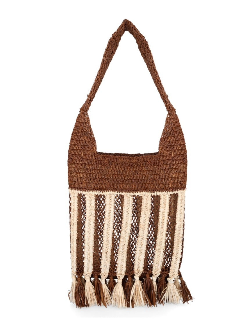 Isabel Marant Brown Praia Striped Raffia Shoulder Bag