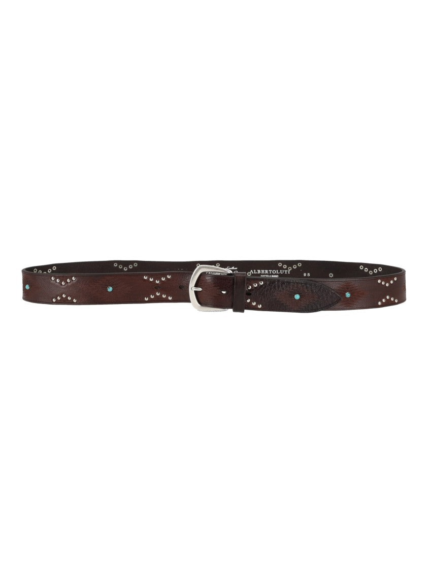 Alberto Luti Laser-Etched Leather Studded Belt
