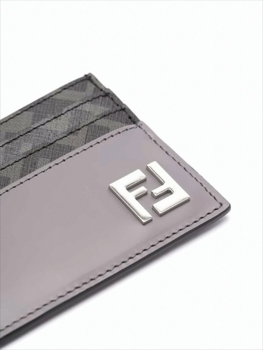 Fendi Textured Calf Leather Cardholder With Silver Logo Accent