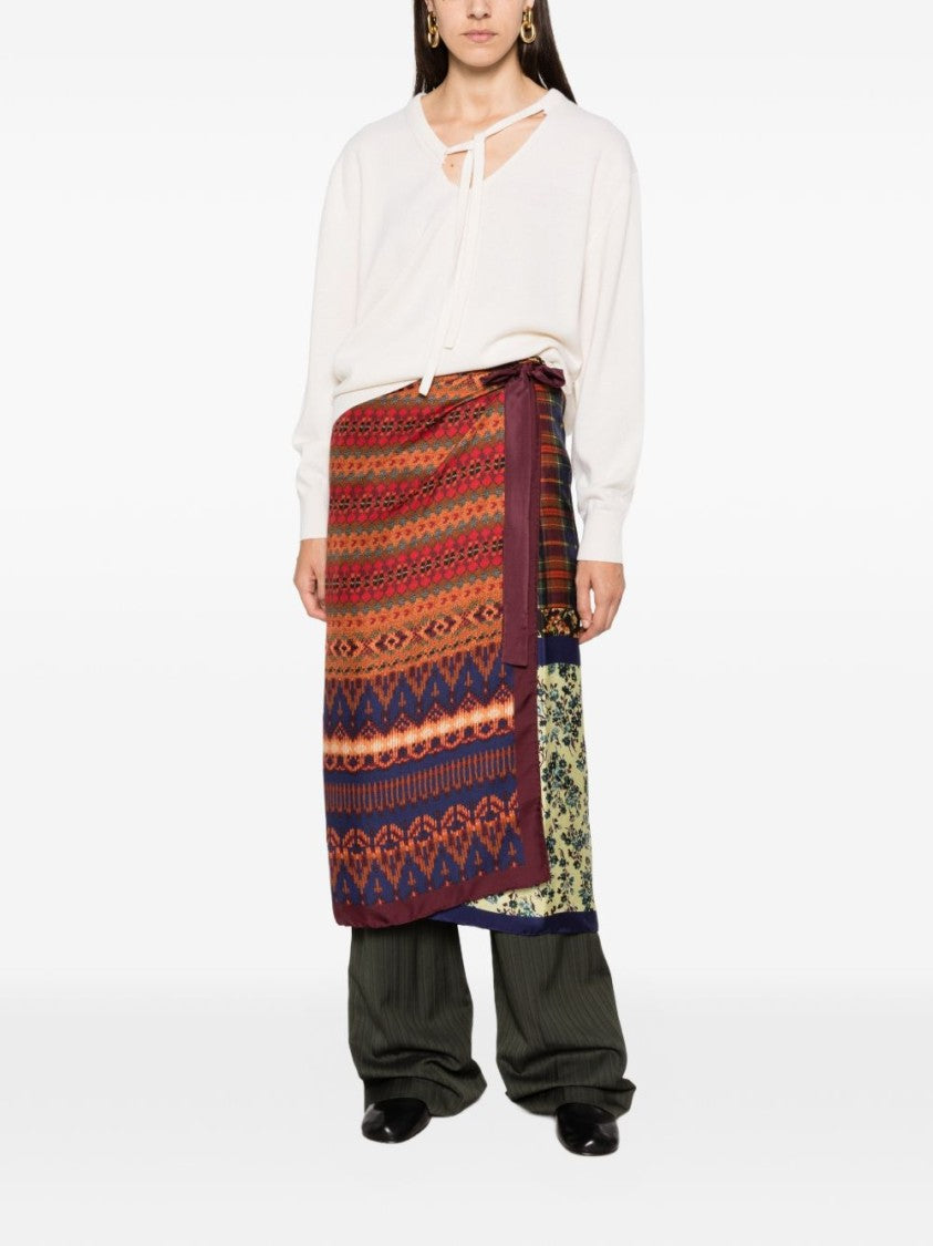 Dries Van Noten Ecru Ruffled V-Neck Knit Sweater