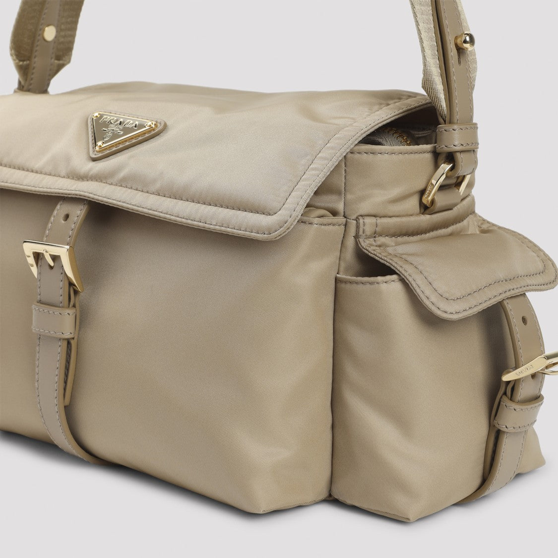 Prada Rectangular Brown Polyamide Shoulder Bag With Flap Closure