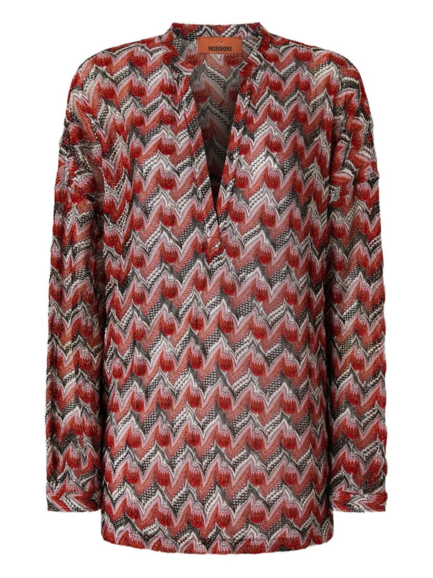 Missoni Oversized V-Neck Mandarin Collar Blouse