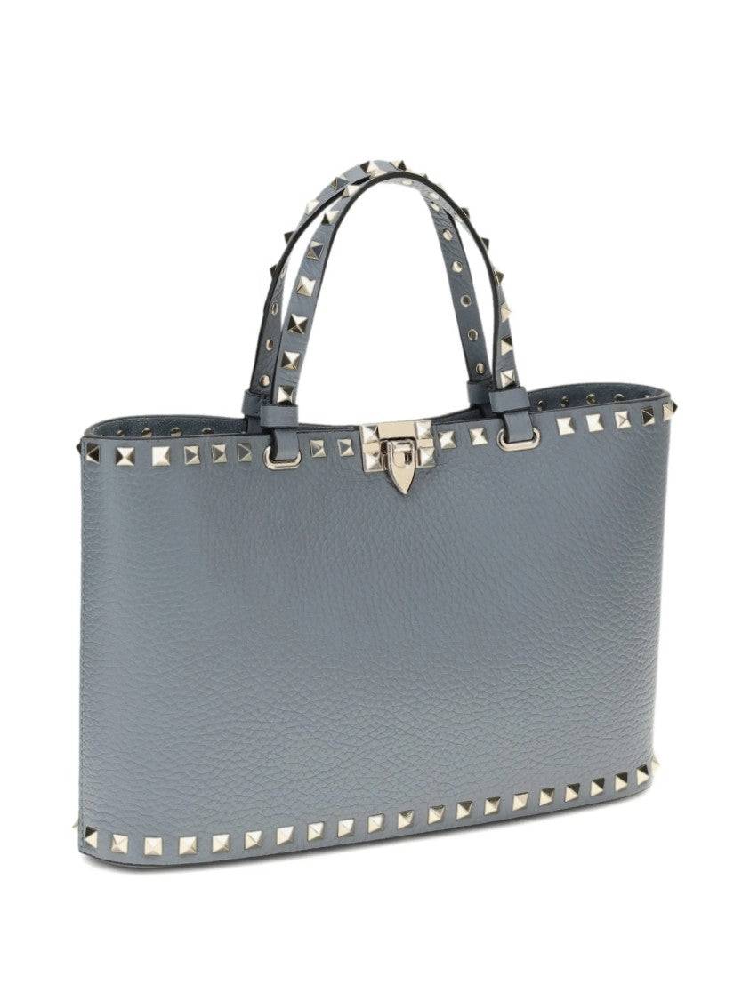 Valentino Blue Structured Textured Leather Studded Tote