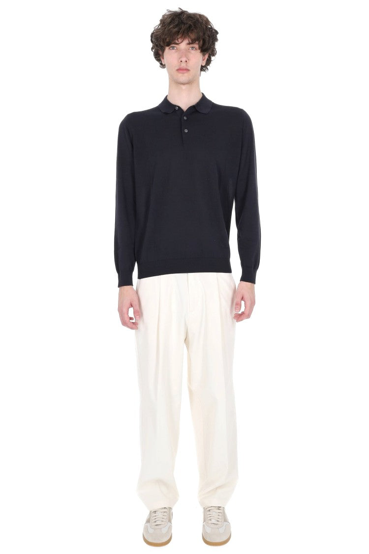 Drumohr Blue Long-Sleeve Cotton Polo Shirt