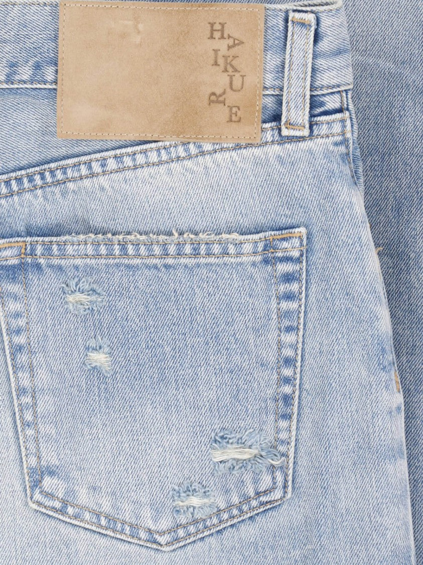 Haikure Light Blue Flora Flared Distressed Jeans